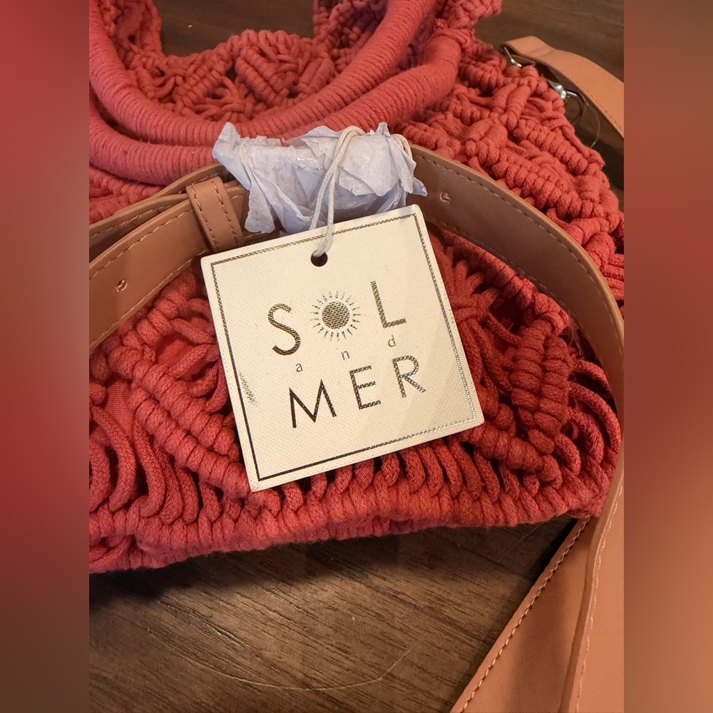 Large Rust Macramé Tote Bag NWT - image 2